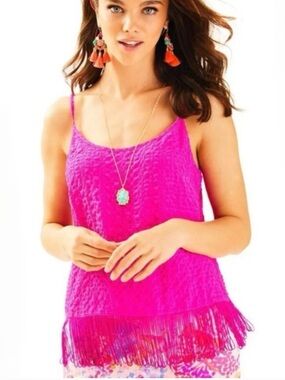 Lilly Pulitzer Nacem Tank Top Camisole Fringe Detail 
BERRY SANGRI
